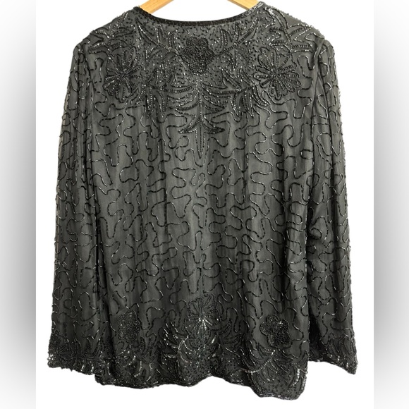 JMD New York Beaded Silk Black Jacket Cardigan Holiday Party Evening Wear - Picture 9 of 9